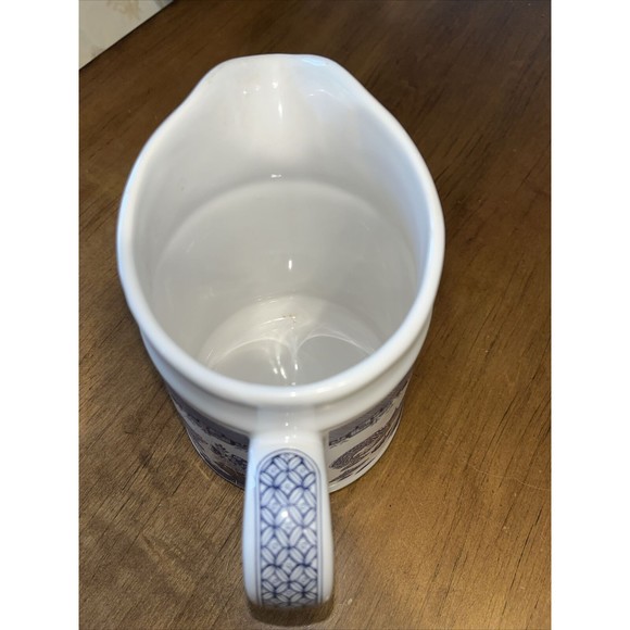 Vintage Heritage Willow Colbalt Blue White Ceramic Pottery Glazed Asian Pitcher - Picture 2 of 5